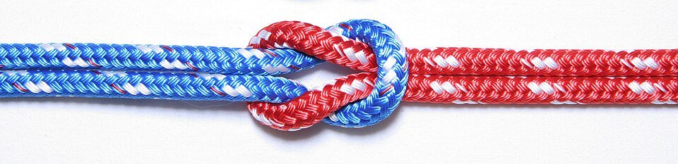 Diagram of how a reef knot is tied