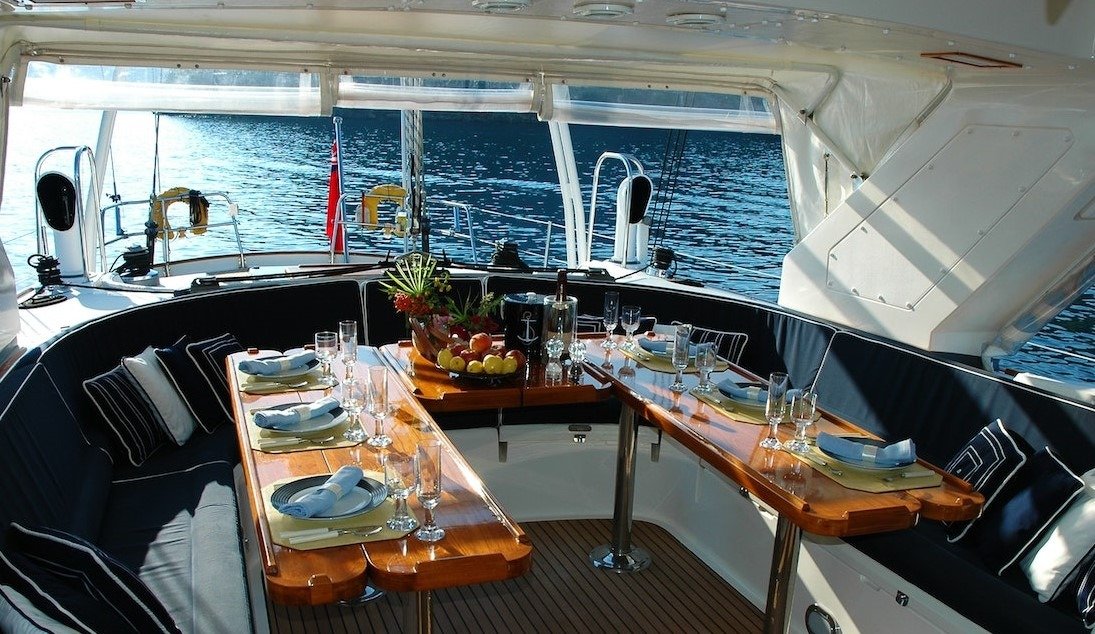 It shows Space A picture of sailboats interior