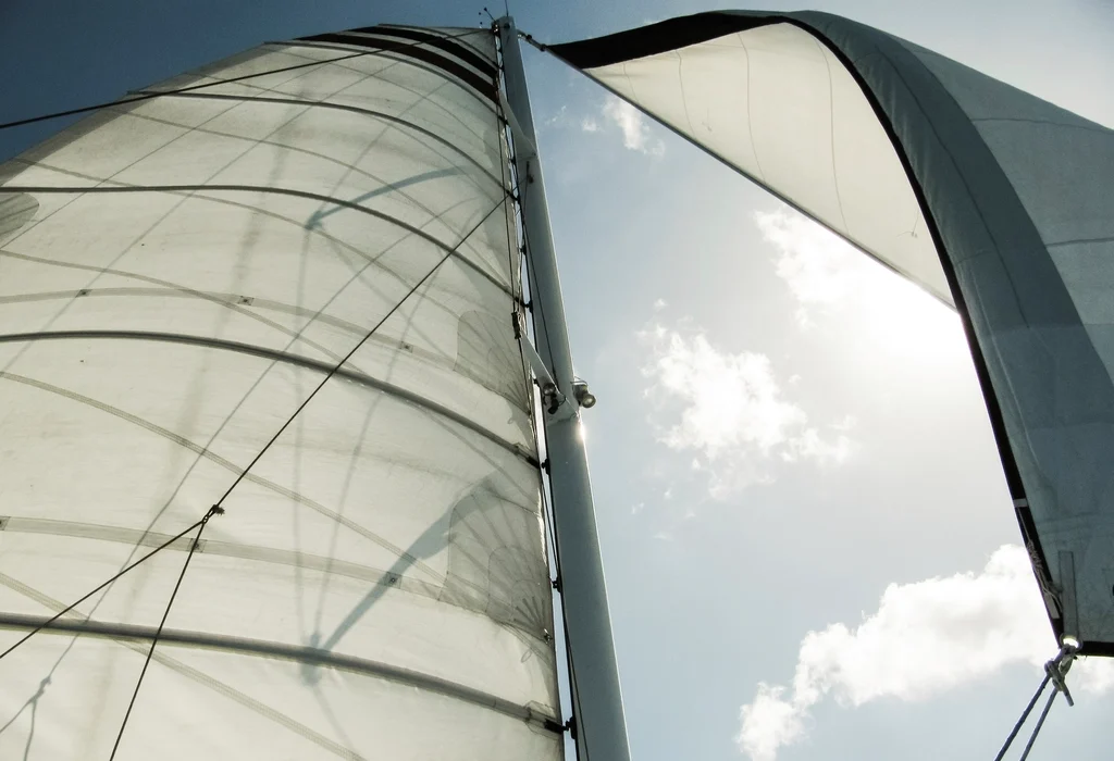 White canvas sailboat sails